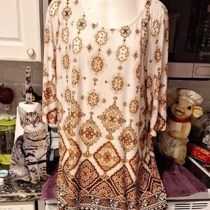 x NAIF Cream Graphic Tunic Relaxed Style Size 2X